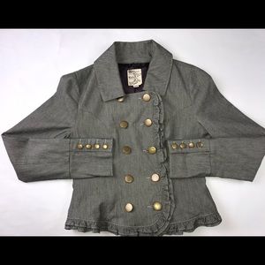 Tulle Womens Cropped Jacket Blazer Brass Buttons